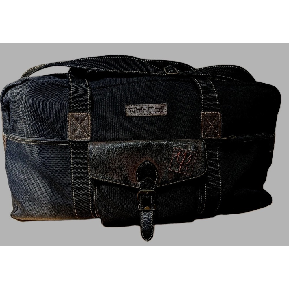 Vintage Club Med Duffel Bag Canvas‎ Leather Trim Weekender Gym Travel